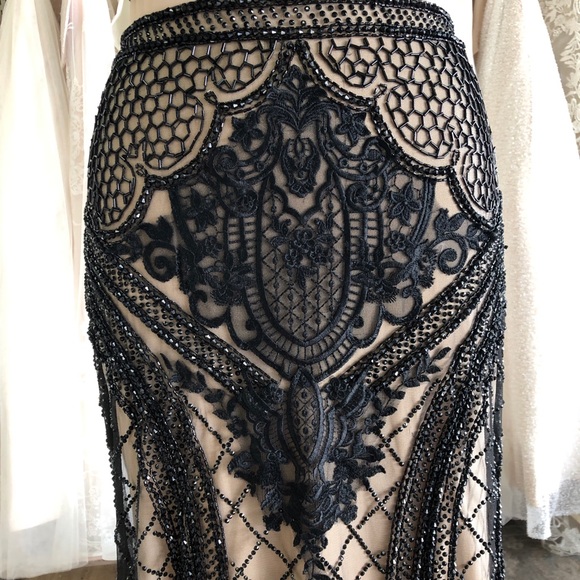 Black Beaded Boho Prom Dress Open Back - Picture 4 of 8